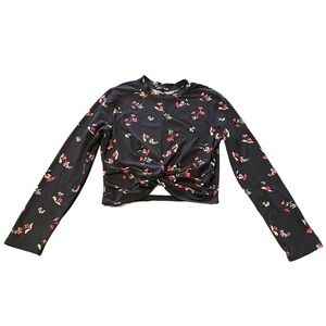 💮 Riley + James Black Floral Long Sleeve Women's Cropped Top Size M